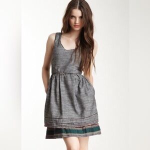 Freeway Anthropologie Embroidery Denim Sleeveless A-Line Scoop Neck Dress Gray M